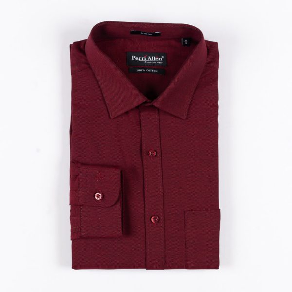 PERRI ALLEN® EXECUTIVE - DOBBY LONG SLEEVE SHIRT - BURGANDY - Image 2