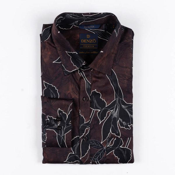 DENZO® PREMIUM BROWN LEAF PRINTED LONG SLEEVE SHIRT - Image 2