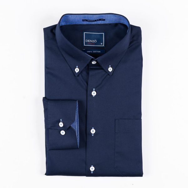 DENZO® URBAN - BUTTON DOWN WHITE BUTTON LONG SLEEVE SHIRT - NAVY BLUE - Image 2