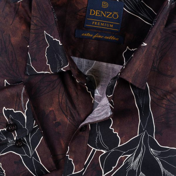 DENZO® PREMIUM BROWN LEAF PRINTED LONG SLEEVE SHIRT